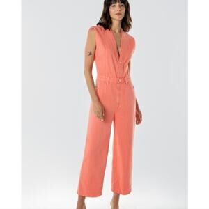 Etica Anthropologie Camden Denim Jumpsuit Coral Wide Leg Utility Small NWT
